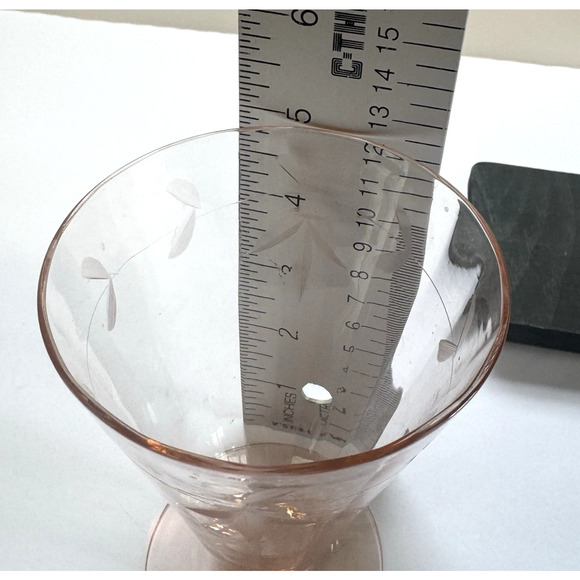Pink Depression Glass Cone Footed Tumbler Etched Vine Design Thin Glass 1930 - Picture 5 of 7